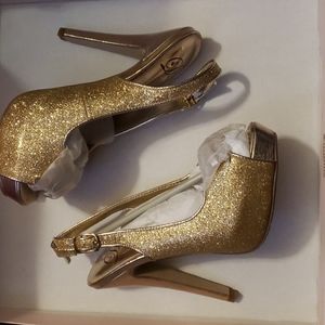 𝅺NIB GOLD GLITTER SLINGBACK HIGH HEELS STILLETOS